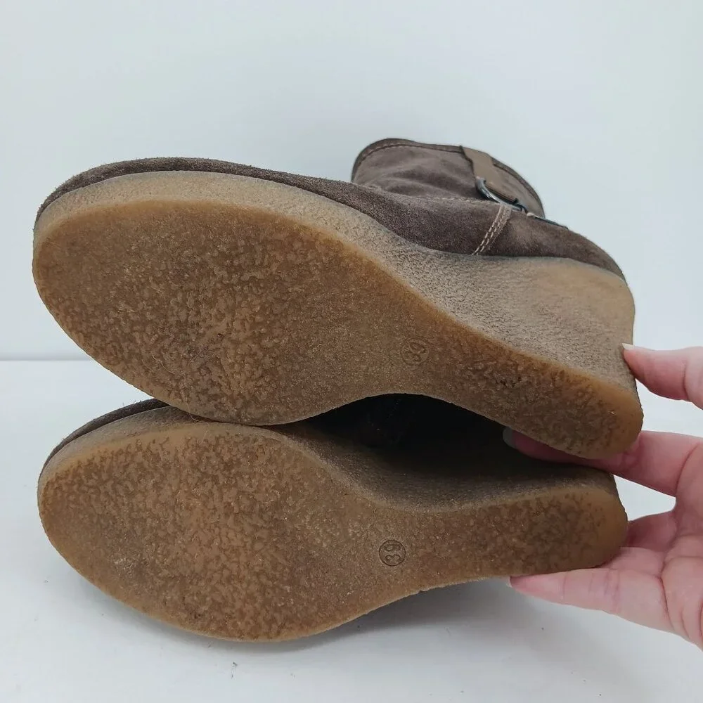 Diesel Unkle Jessy Brown Suede Wedge Ankle Boots Size 39 Platform